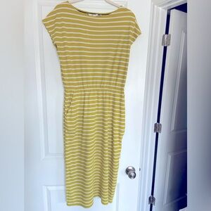Boden chartreuse and ivory boatneck stripe dress.